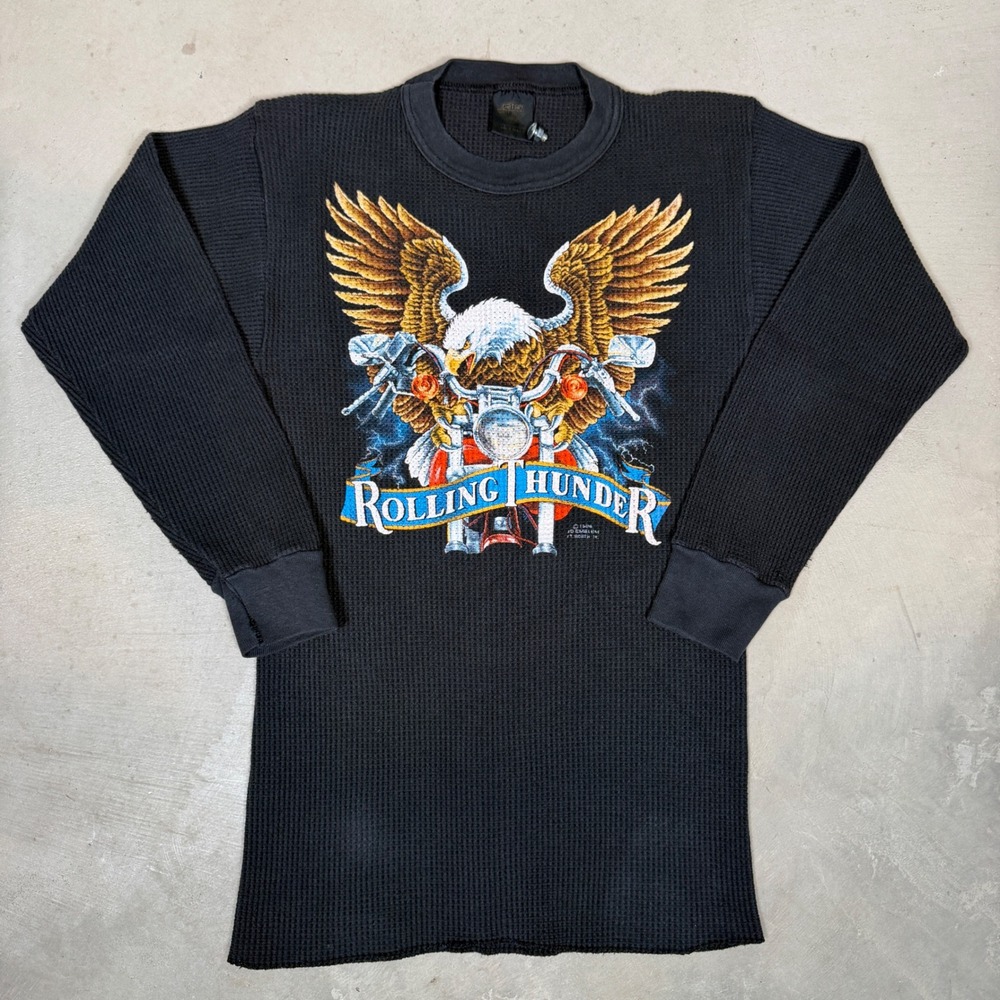 Vintage 1986 Harley Davidson 3D Emblem Rolling Thunder Thermal Shirt Black XL